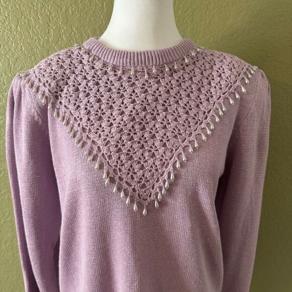 Dana Scott S Pearl Fringe Crochette Pullover Sweater Pastel Purple Coquette - Picture 2 of 6